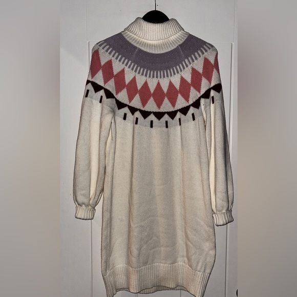 Free Assembly | Egret Ivory Fair Isle Sweater‎ Mini Dress Women L Winter Cozy - Picture 1 of 11